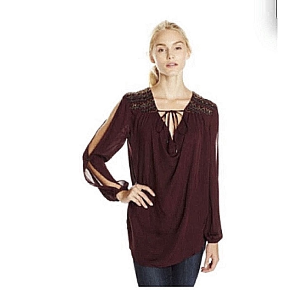 Haute Hippie V- Neck Blouse Shirt Embellished Sequ